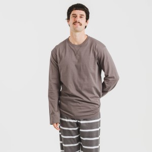 Pijama largo algodón hombre Raya Nit new topo