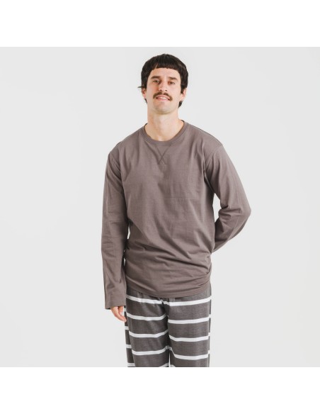 Pijama largo algodón hombre Raya Nit new topo