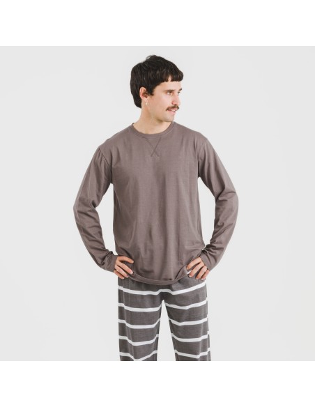 Pijama largo algodón hombre Raya Nit new topo