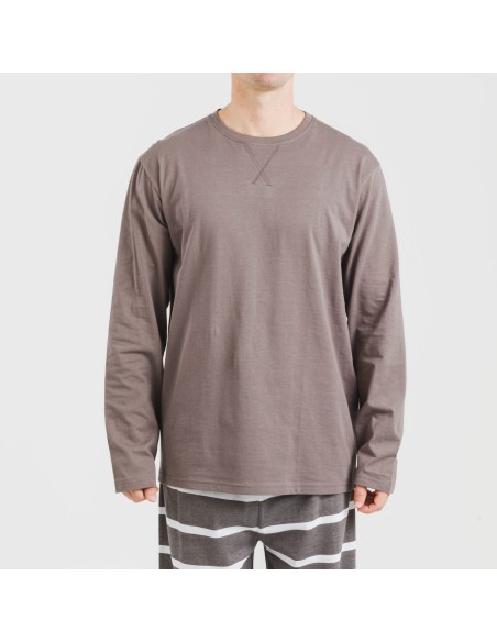 Pijama largo algodón hombre Raya Nit new topo