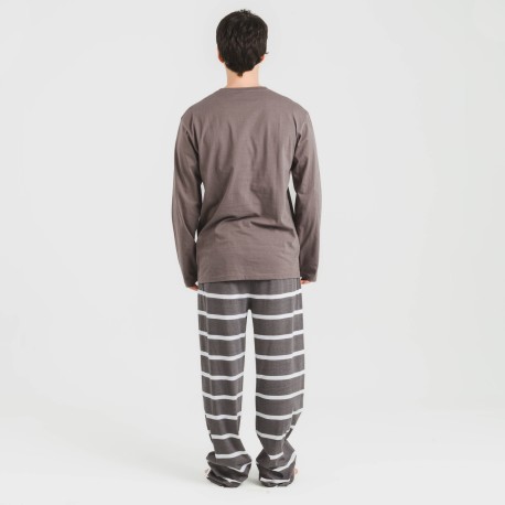 Pijama largo algodón hombre Raya Nit new topo