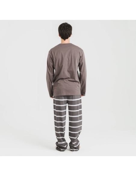 Pijama largo algodón hombre Raya Nit new topo