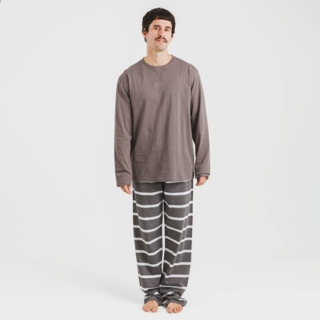 Pijama largo algodón hombre Raya Nit new topo