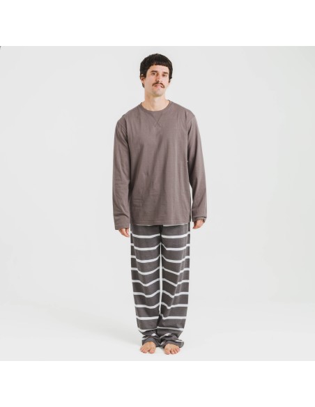 Pijama largo algodón hombre Raya Nit new topo