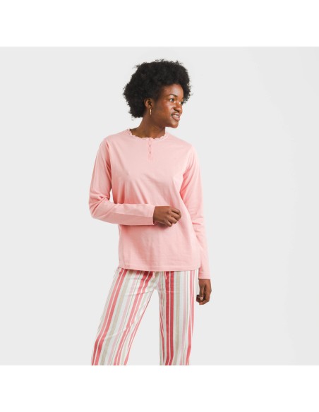 Pijama largo algodón Raya Calendula marsala