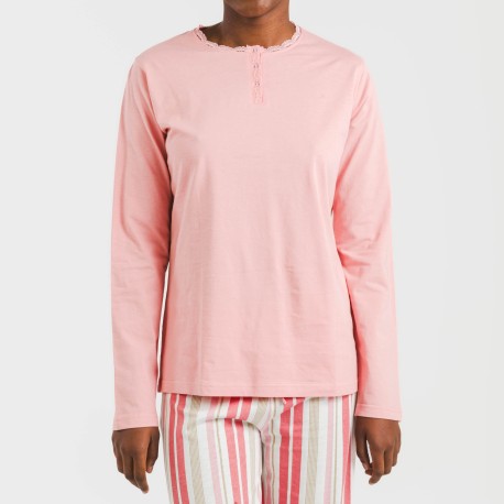 Pijama largo algodón Raya Calendula marsala