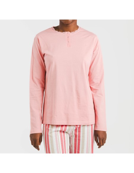 Pijama largo algodón Raya Calendula marsala