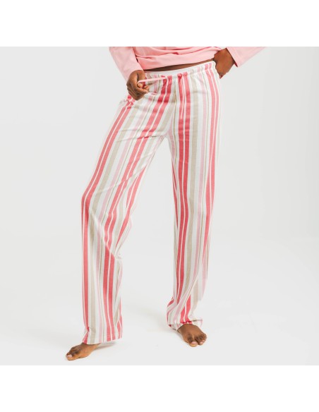 Pijama largo algodón Raya Calendula marsala