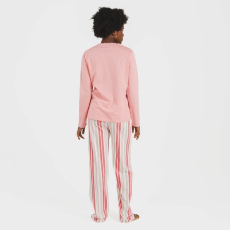 Pijama largo algodón Raya Calendula marsala