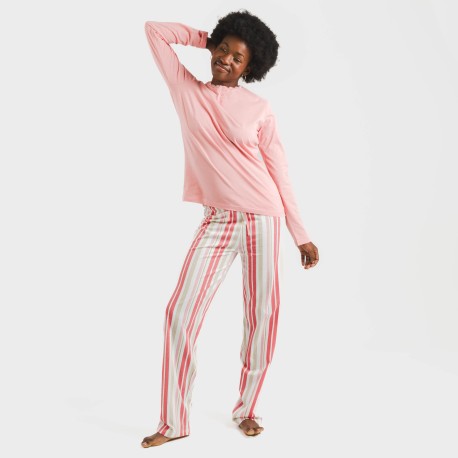 Pijama largo algodón Raya Calendula marsala