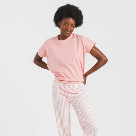 Pijama largo algodón mujer manga fluida Raya Kodac marsala