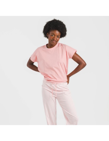 Pijama largo algodón mujer manga fluida Raya Kodac marsala