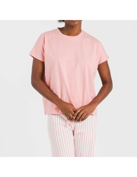 Pijama largo algodón mujer manga fluida Raya Kodac marsala