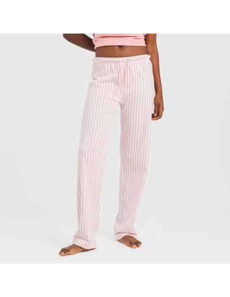 Pijama largo algodón mujer manga fluida Raya Kodac marsala