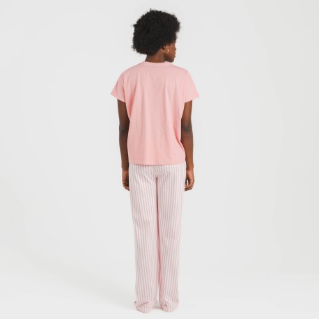 Pijama largo algodón mujer manga fluida Raya Kodac marsala