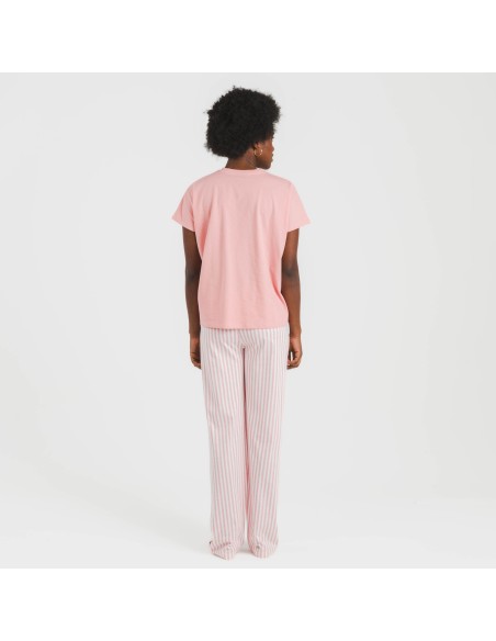 Pijama largo algodón mujer manga fluida Raya Kodac marsala