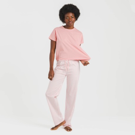 Pijama largo algodón mujer manga fluida Raya Kodac marsala