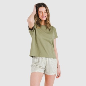 Pijama corto manga fluida algodón mujer Raya Mozarabe verde 2