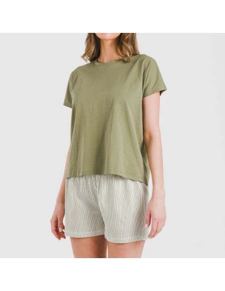 Pijama corto manga fluida algodón mujer Raya Mozarabe verde