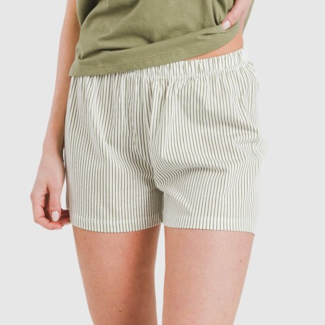 Pijama corto manga fluida algodón mujer Raya Mozarabe verde