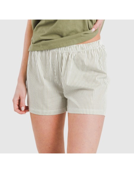 Pijama corto manga fluida algodón mujer Raya Mozarabe verde