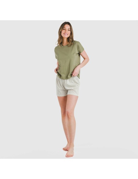 Pijama corto manga fluida algodón mujer Raya Mozarabe verde