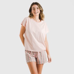 Pijama corto manga fluida algodón mujer Villa rosa
