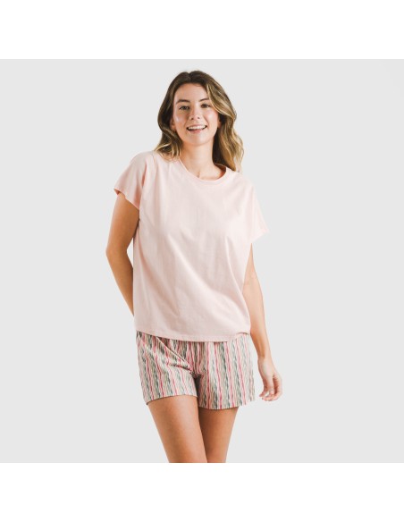 Pijama corto manga fluida algodón mujer Villa rosa
