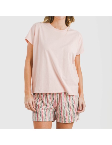 Pijama corto manga fluida algodón mujer Villa rosa