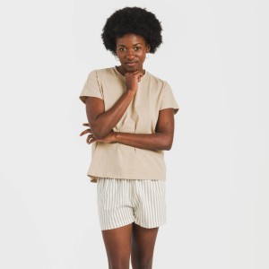 Pijama corto manga fluida algodón mujer Raya Kodac arena