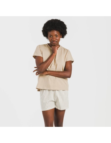 Pijama corto manga fluida algodón mujer Raya Kodac arena