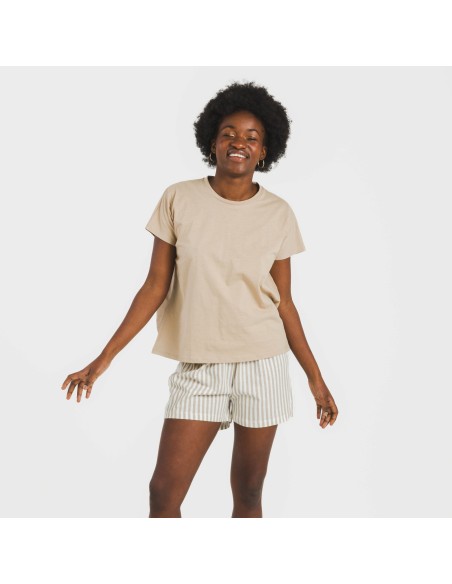 Pijama corto manga fluida algodón mujer Raya Kodac arena