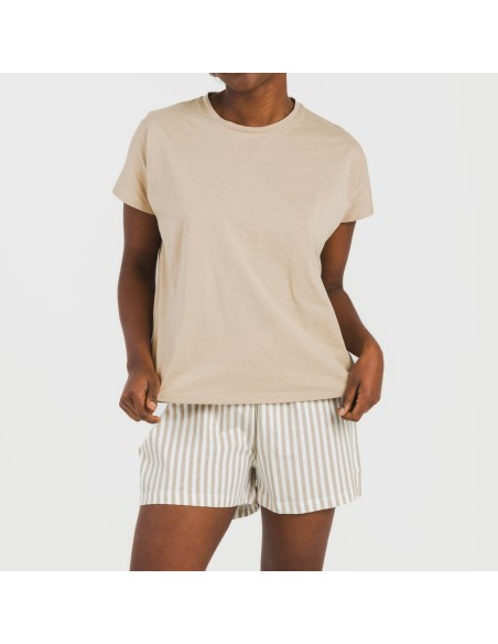 Pijama corto manga fluida algodón mujer Raya Kodac arena
