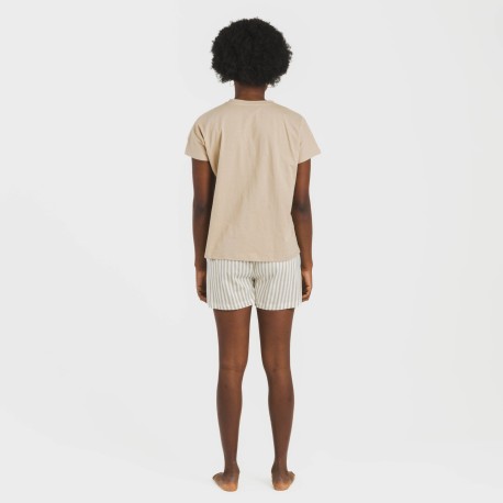 Pijama corto manga fluida algodón mujer Raya Kodac arena