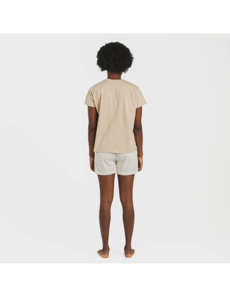 Pijama corto manga fluida algodón mujer Raya Kodac arena