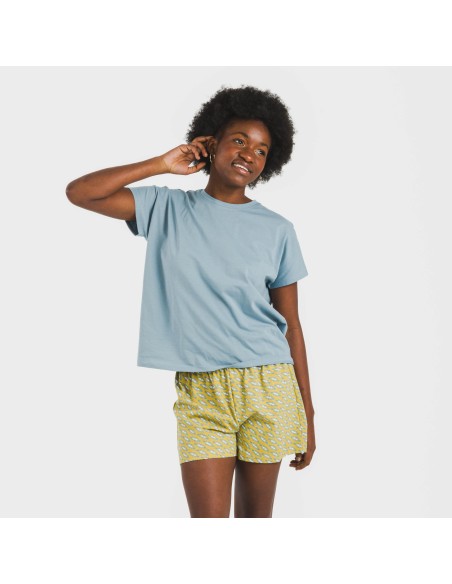 Pijama corto manga fluida algodón mujer Sisena agua marina