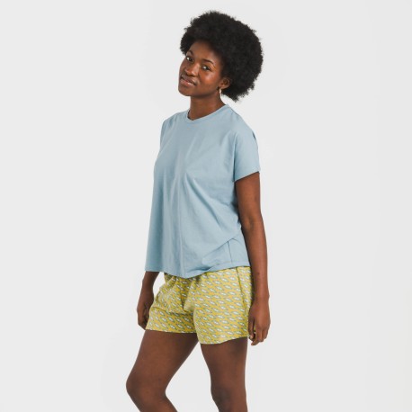 Pijama corto manga fluida algodón mujer Sisena agua marina