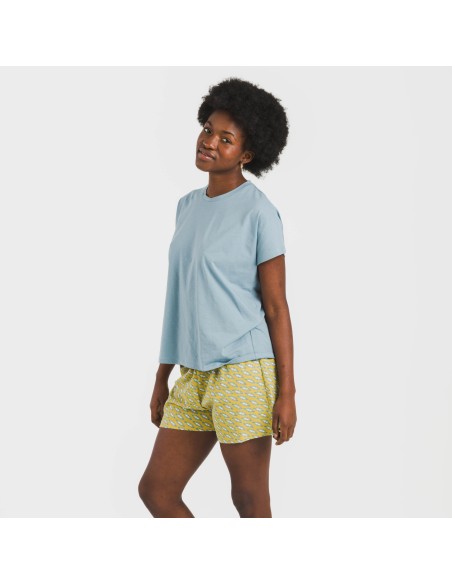 Pijama corto manga fluida algodón mujer Sisena agua marina