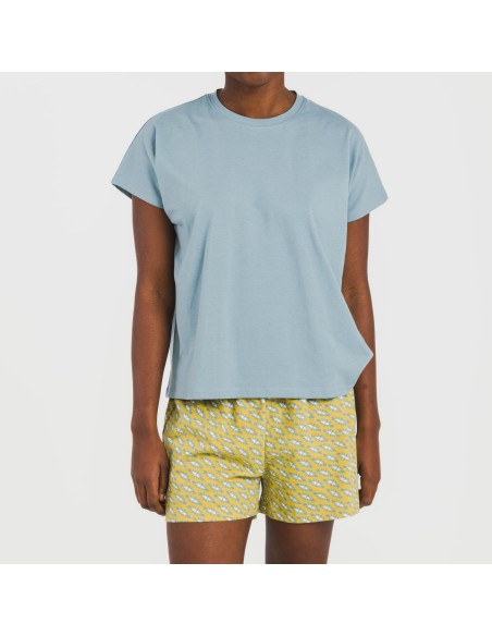 Pijama corto manga fluida algodón mujer Sisena agua marina