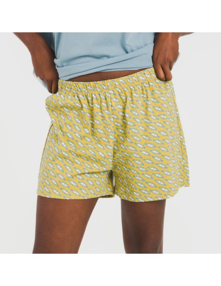 Pijama corto manga fluida algodón mujer Sisena agua marina