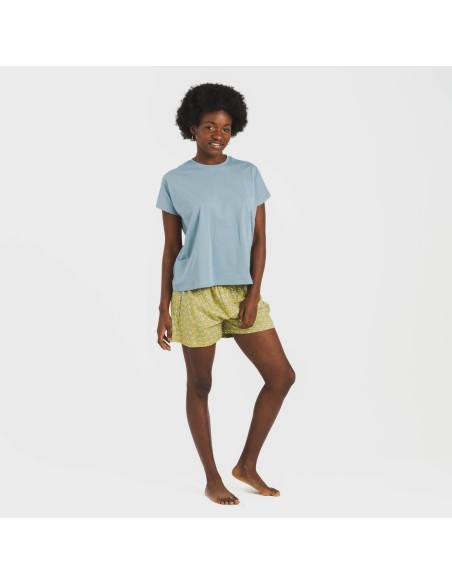 Pijama corto manga fluida algodón mujer Sisena agua marina