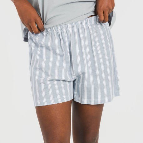 Pijama corto manga fluida algodón mujer Raya Marsella indigo