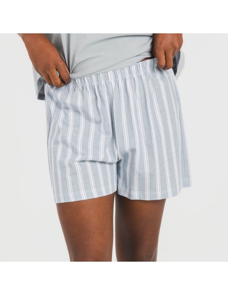 Pijama corto manga fluida algodón mujer Raya Marsella indigo