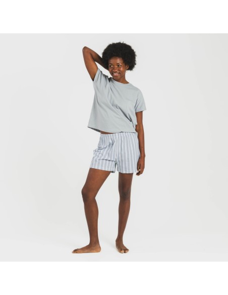Pijama corto manga fluida algodón mujer Raya Marsella indigo