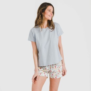 Pijama corto manga fluida algodón mujer Viena indigo