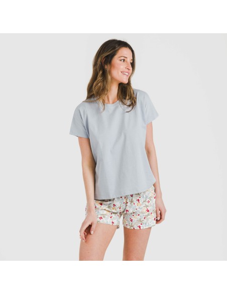 Pijama corto manga fluida algodón mujer Viena indigo