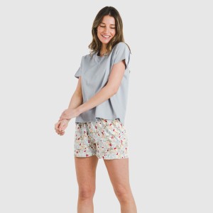 Pijama corto manga fluida algodón mujer Viena indigo 2