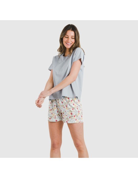 Pijama corto manga fluida algodón mujer Viena indigo
