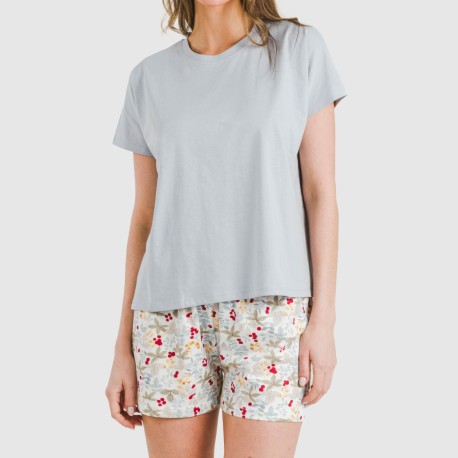 Pijama corto manga fluida algodón mujer Viena indigo