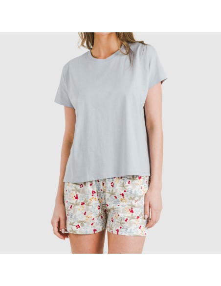 Pijama corto manga fluida algodón mujer Viena indigo
